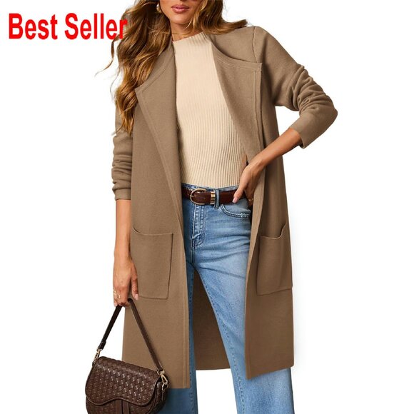 Sweaters - Oversized Open Front Cardigan Lightweight Knit Coatigan Chic Minimal Style